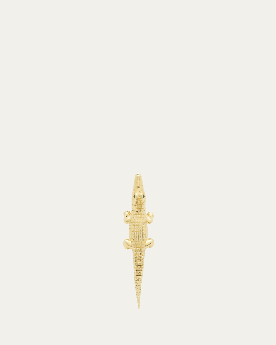18K Yellow Gold Alligator Bite Earring with Tsavorite, Single